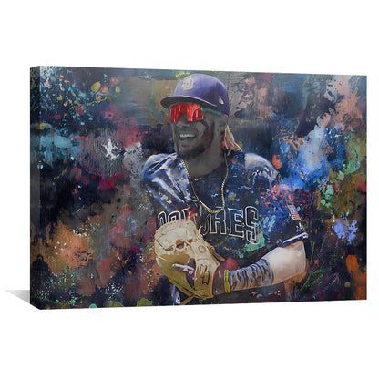 Vibrant Baseball Star Oil Painting with Colorful Abstract Splash Background