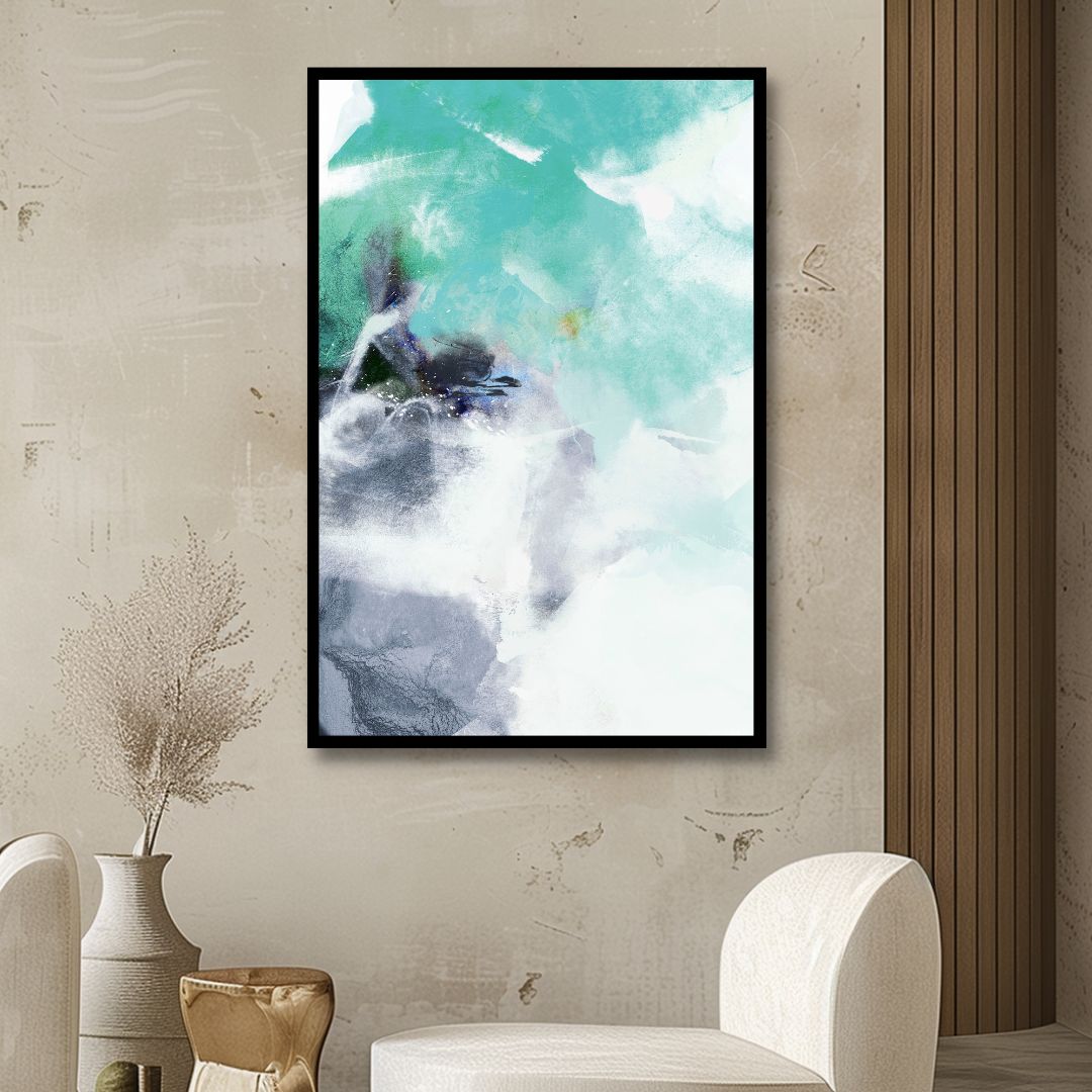 Modern Teal and Blue Abstract Oil Painting for Contemporary Decor