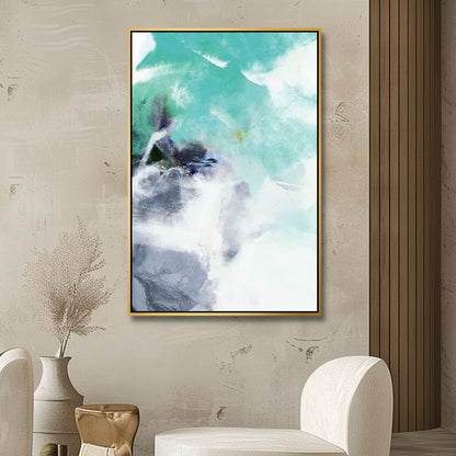 Modern Teal and Blue Abstract Oil Painting for Contemporary Decor