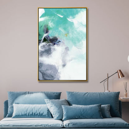 Modern Teal and Blue Abstract Oil Painting for Contemporary Decor