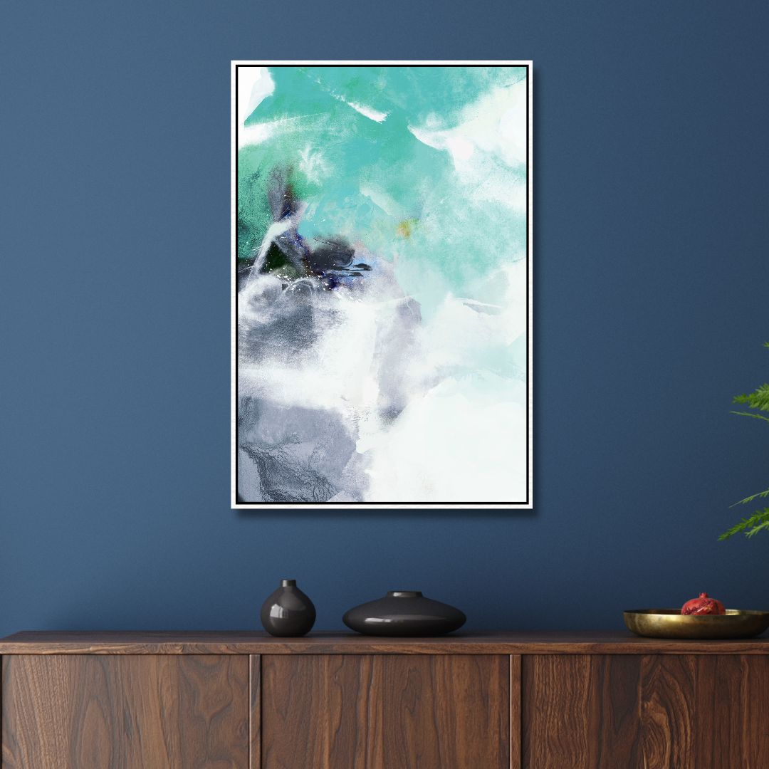 Modern Teal and Blue Abstract Oil Painting for Contemporary Decor