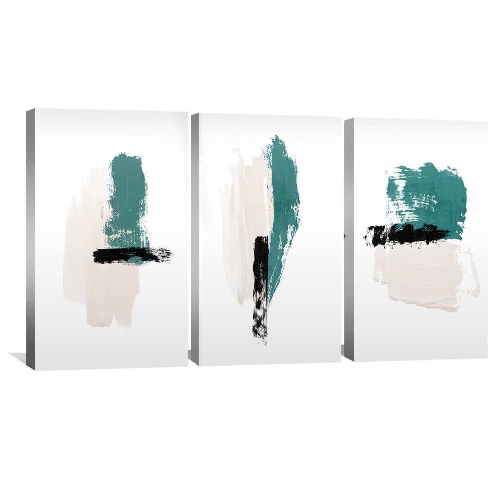 Abstract Teal and Black Oil Painting for Modern Home Decor