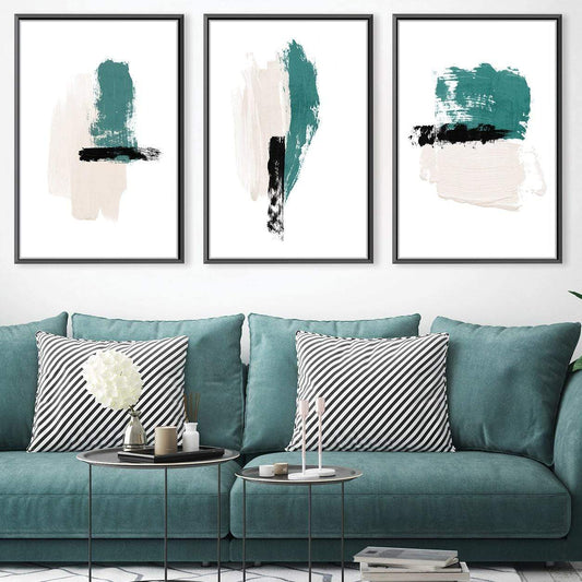 Abstract Teal and Black Oil Painting for Modern Home Decor