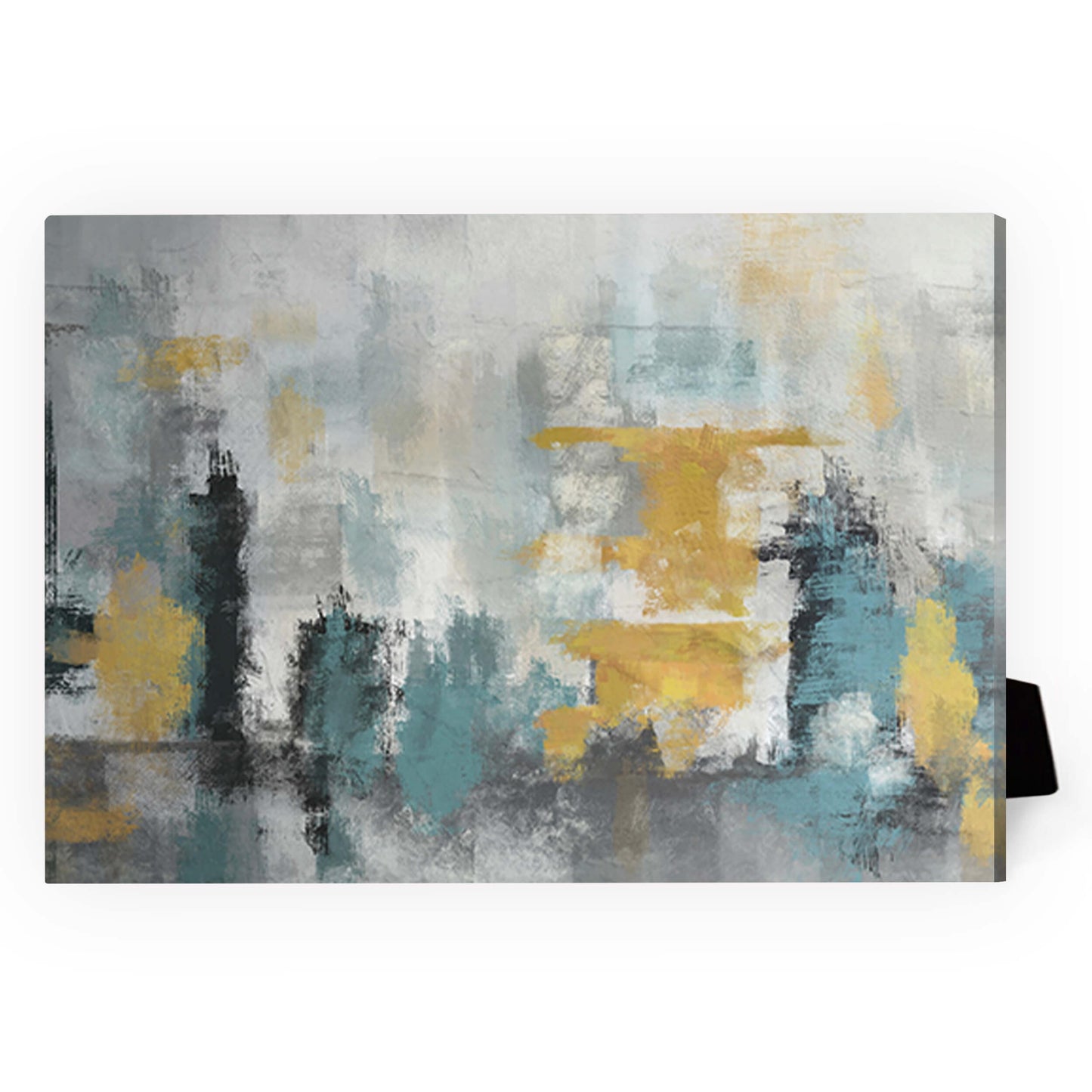 Abstract Oil Painting in Cool Blues and Warm Yellows for Modern Decor