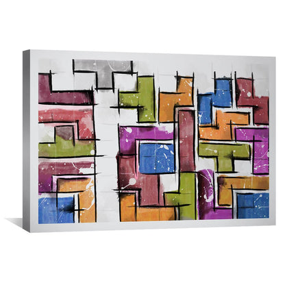 Colorful Abstract Oil Painting Inspired by  Tetris Shapes for Modern Living Spaces