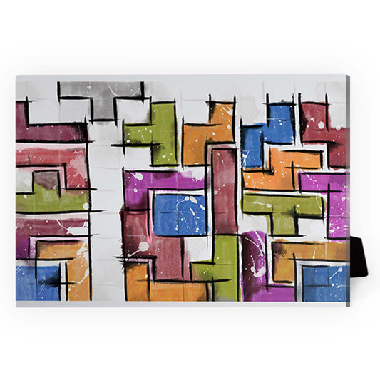 Colorful Abstract Tetris-Inspired Oil Painting for Desktop Decor