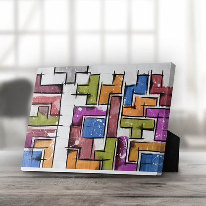 Colorful Abstract Tetris-Inspired Oil Painting for Desktop Decor