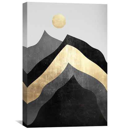 Abstract Mountain Landscape Oil Painting with Gold Accents for Modern Decor