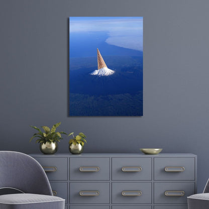 Whimsical Mountain Ice Cream Cone Retro Oil Painting