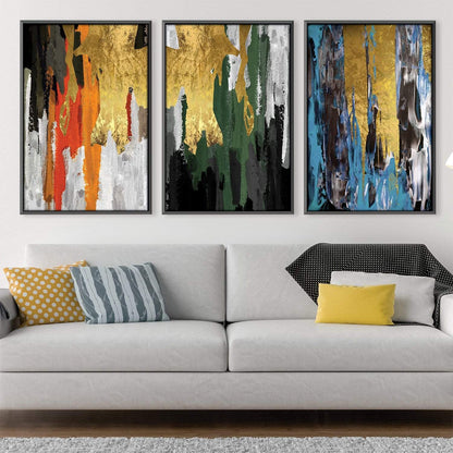 Vibrant Abstract Oil Painting Showcase with Gold and Colorful Textures