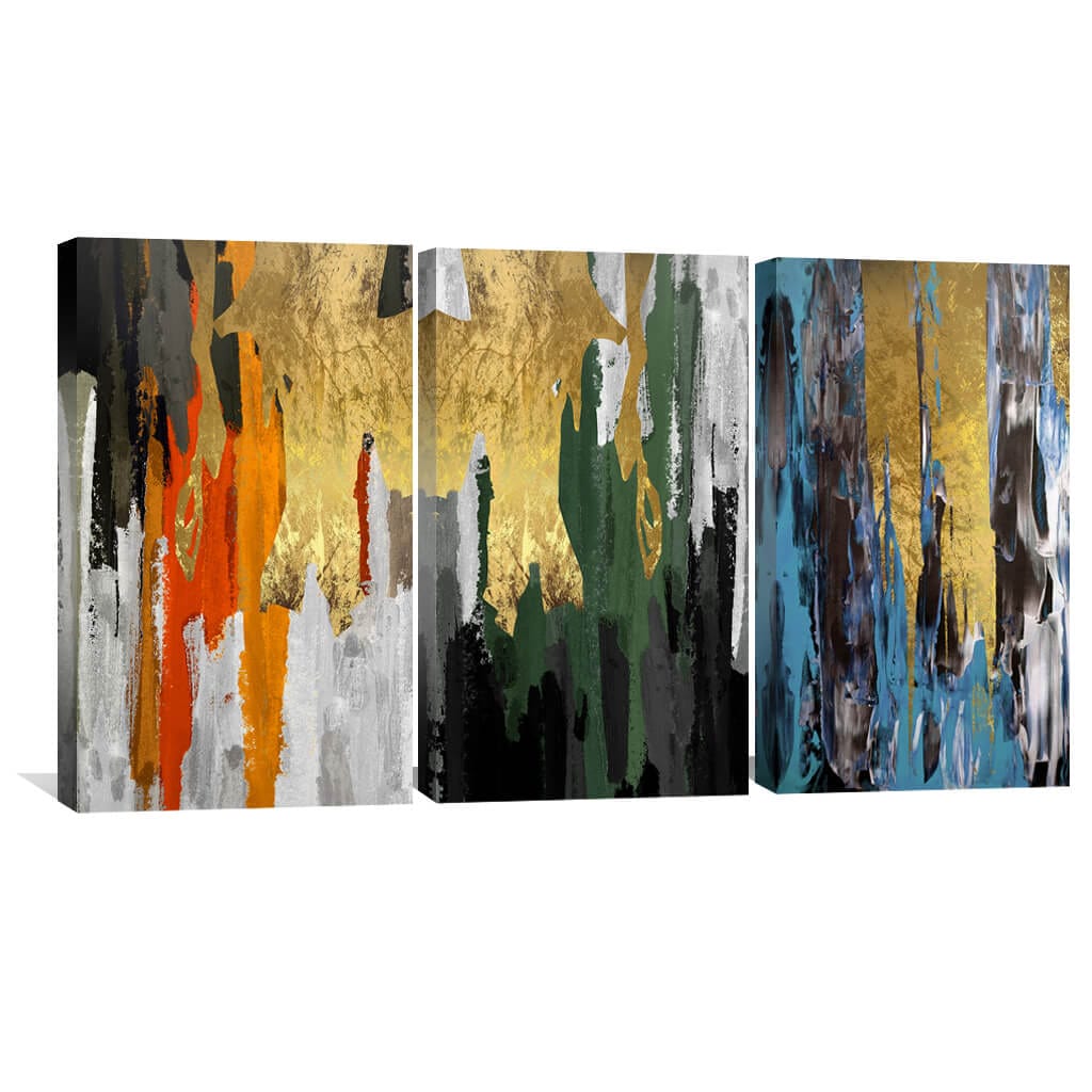 Vibrant Abstract Oil Painting Showcase with Gold and Colorful Textures