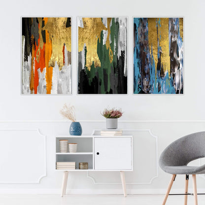 Vibrant Abstract Oil Painting Showcase with Gold and Colorful Textures