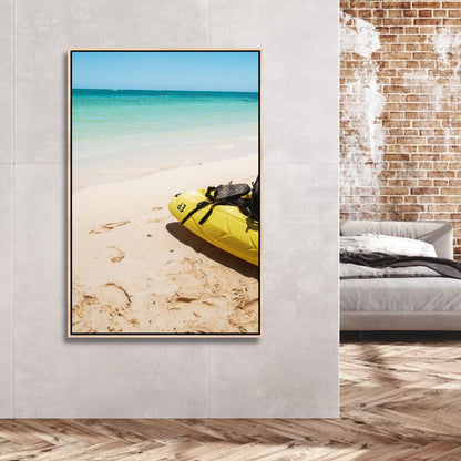 Sunny Beach Scene with Kayak - Vibrant Coastal Oil Painting for Your Home