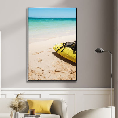 Sunny Beach Scene with Kayak - Vibrant Coastal Oil Painting for Your Home