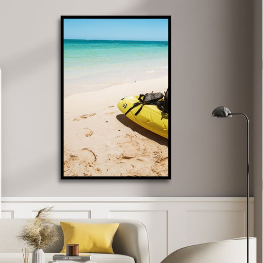 Sunny Beach Scene with Kayak - Vibrant Coastal Oil Painting for Your Home