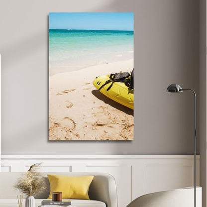 Sunny Beach Scene with Kayak - Vibrant Coastal Oil Painting for Your Home