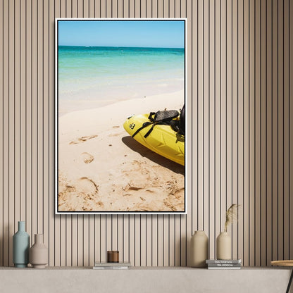 Sunny Beach Scene with Kayak - Vibrant Coastal Oil Painting for Your Home
