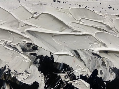 Dynamic Black and White Wave Oil Painting for Modern Home Decor