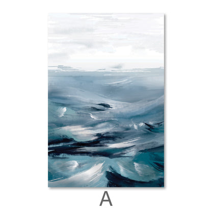 Serene Ocean Waves Abstract Oil Painting for Modern Home Decor
