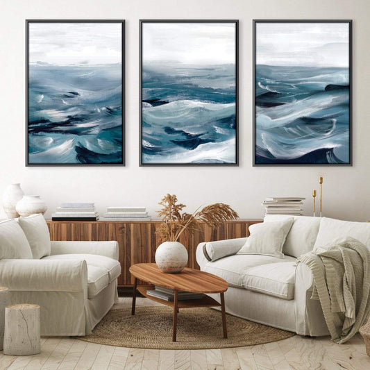 Serene Ocean Waves Abstract Oil Painting for Modern Home Decor