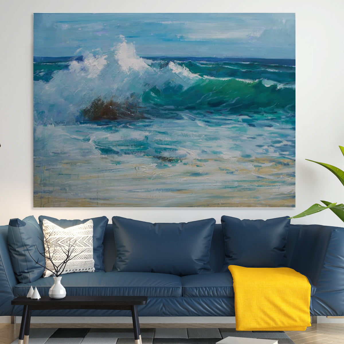 Serene Ocean Waves: Captivating Oil Painting of Coastal Beauty