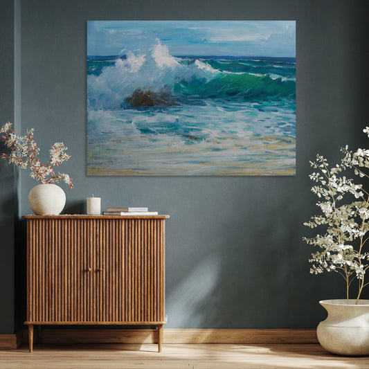 Serene Ocean Waves: Captivating Oil Painting of Coastal Beauty