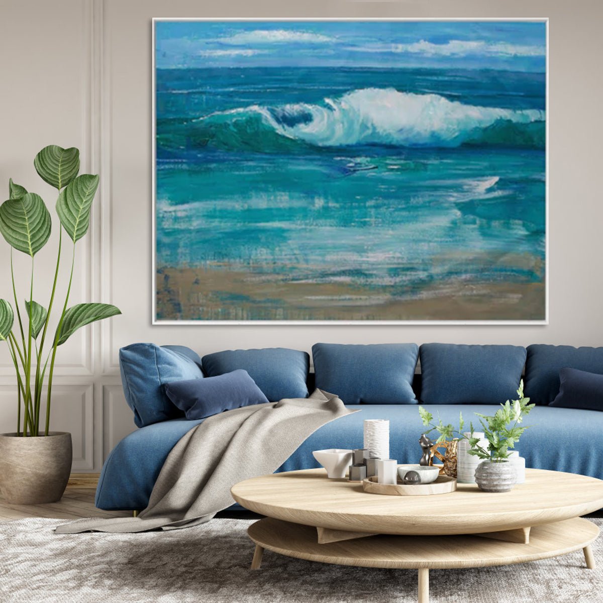 Tranquil Ocean Waves Oil Painting for Serene Home Decor