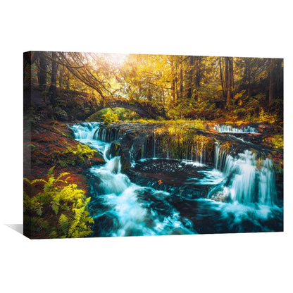 Tranquil Forest Waterfall Oil Painting for Serene Home Decor