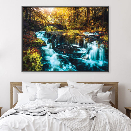 Tranquil Forest Waterfall Oil Painting for Serene Home Decor