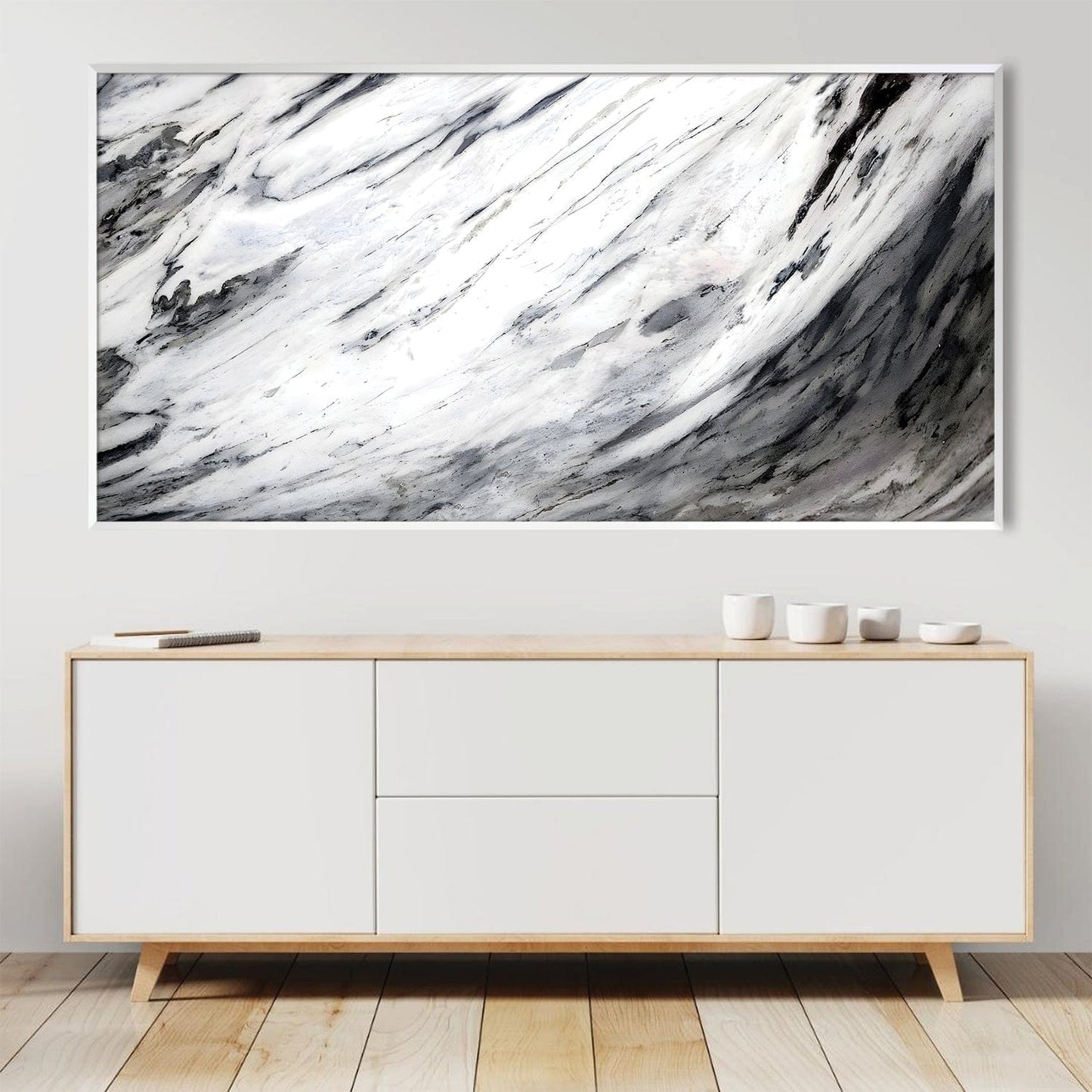 Abstract Grey Waves Oil Painting for Modern Home Decor