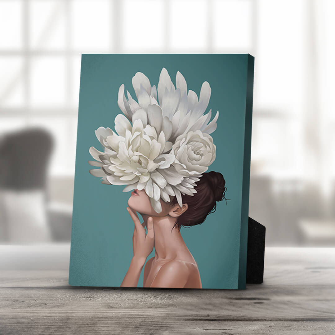 Floral Elegance: Enigmatic Woman Oil Painting for Home Decor