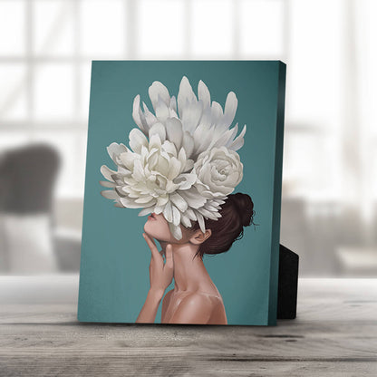 Floral Elegance: Enigmatic Woman Oil Painting for Home Decor