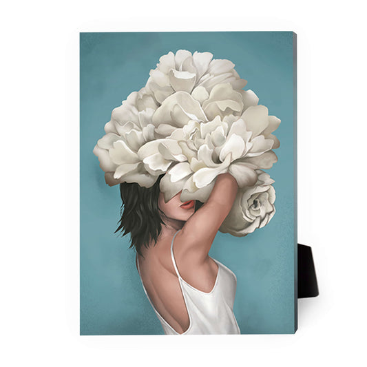 Mystical Floral Elegance: Captivating Oil Painting of a Woman with White Blooms