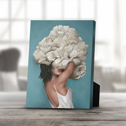 Mystical Floral Elegance: Captivating Oil Painting of a Woman with White Blooms
