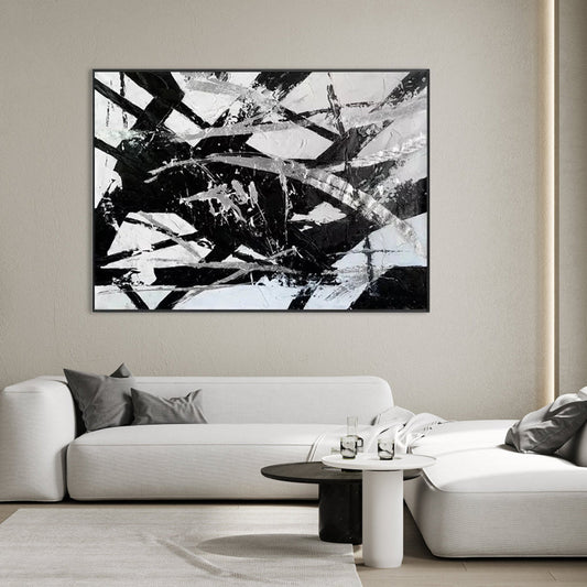 Abstract Black and White Oil Painting for Modern Home Decor