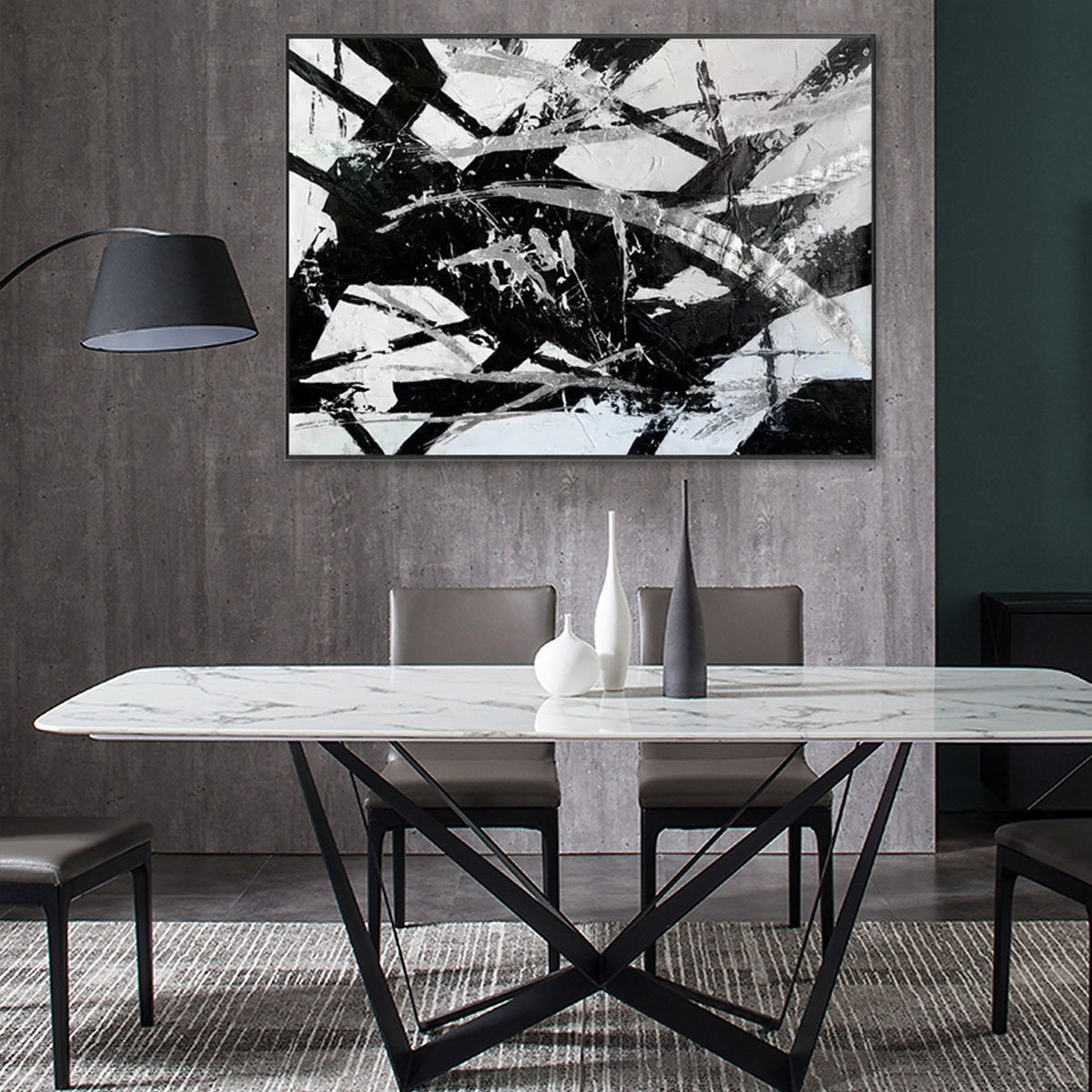 Abstract Black and White Oil Painting for Modern Home Decor