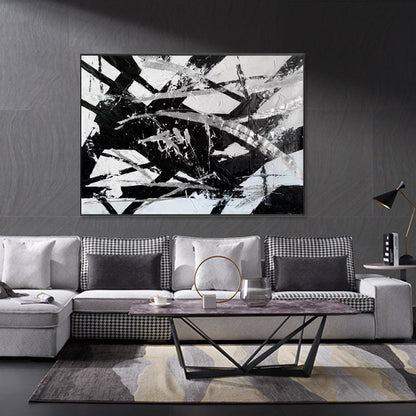 Abstract Black and White Oil Painting for Modern Home Decor