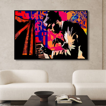 Vibrant Jazz Pianist Oil Painting | Captivating Music Art for Modern Decor