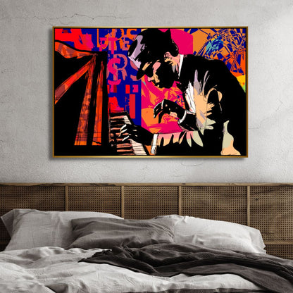 Vibrant Jazz Pianist Oil Painting | Captivating Music Art for Modern Decor