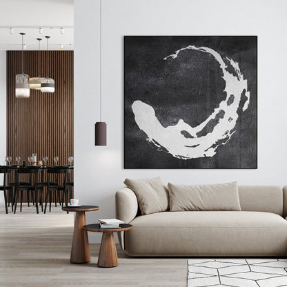 Abstract Black and White Circular Oil Painting for Modern Home Decor