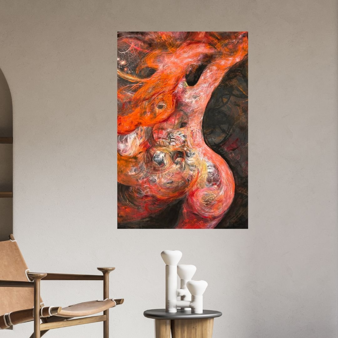 Vibrant Abstract Oil Painting of Scarlet Flower in Bloom