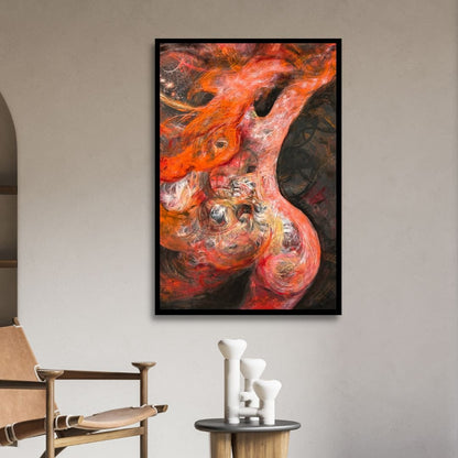 Vibrant Abstract Oil Painting of Scarlet Flower in Bloom