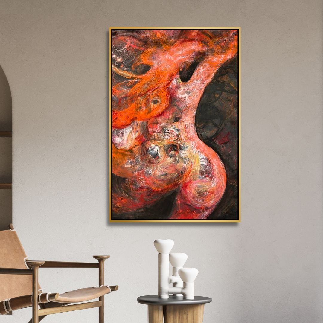 Vibrant Abstract Oil Painting of Scarlet Flower in Bloom