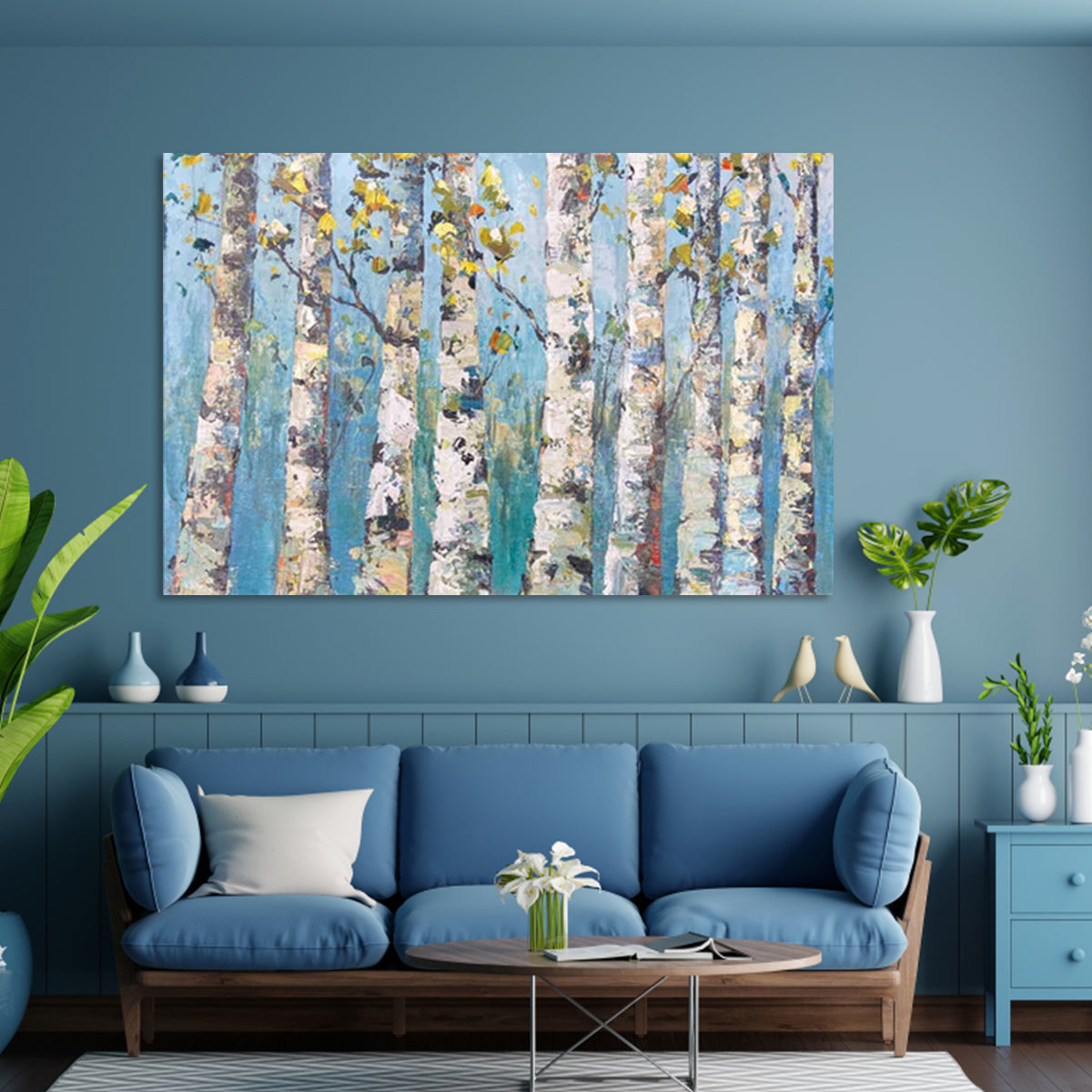 Vibrant Birch Trees in Autumn: Captivating Oil Painting for Modern Decor