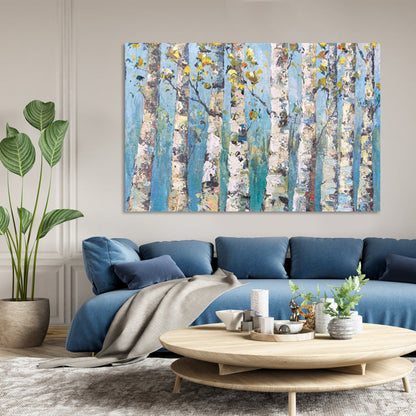 Vibrant Birch Trees in Autumn: Captivating Oil Painting for Modern Decor