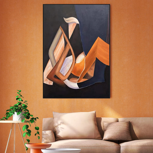 Abstract Oil Painting: Contemplative Harmony and Bold Form Exploration