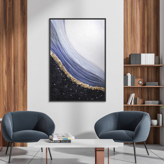 Ethereal Waves: Contemporary Oil Painting with Glittering Gold Accents