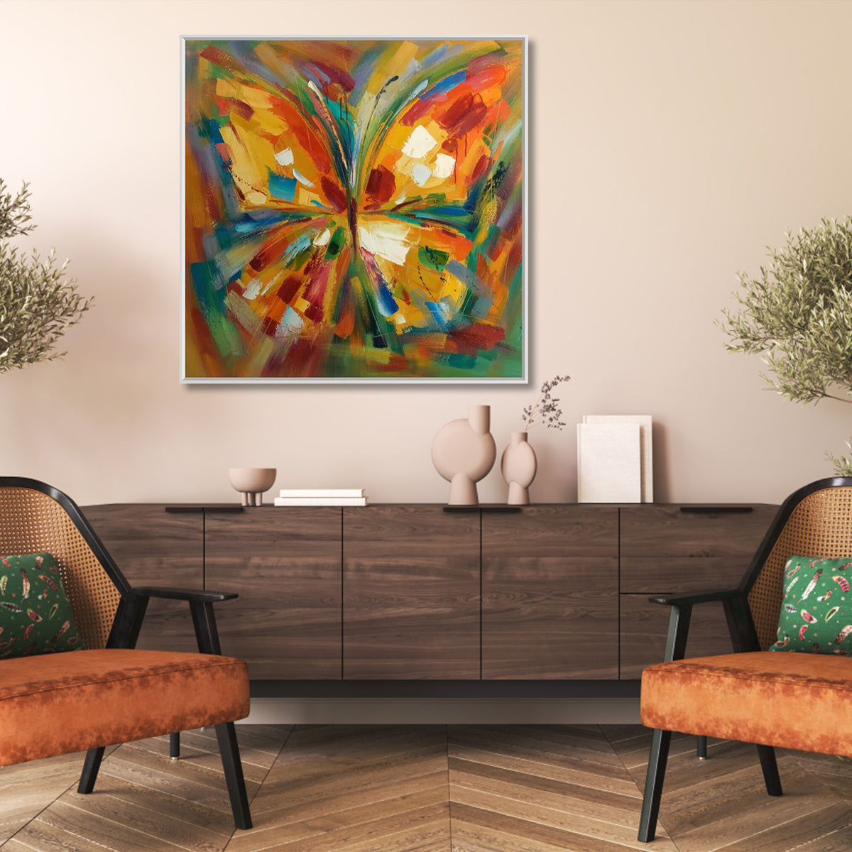 Vibrant Butterfly Oil Painting – Colorful Abstract Wall Art for Home Decor