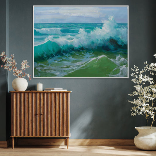 Vibrant Ocean Waves Oil Painting for Beach-Inspired Home Decor