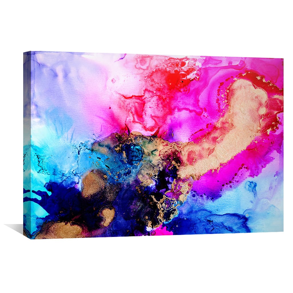 Vibrant Cosmic Dance: Gold-Infused Abstract Oil Painting for Modern Spaces